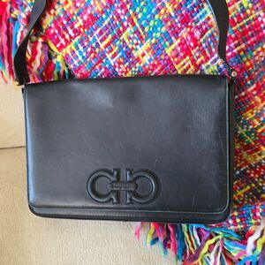 Vintage Black Salvatore Ferragamo Gancini Shoulder Bag